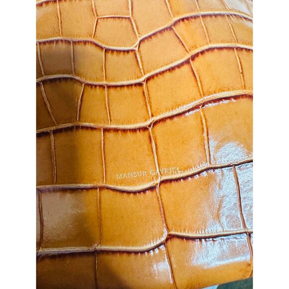 MANSUR GAVRIEL Brown Crocodile Embossed Drawstring Mini Bucket Bag Purse - Picture 7 of 14